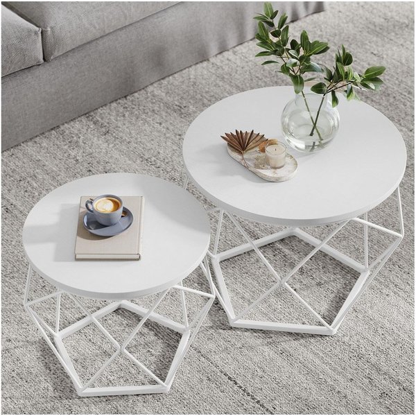 VASAGLE Couchtisch 2er Set Wohnzimmertisch abnehmbare Tischplatte (2er Set, inkl. Zubehörpaket & Anleitung, Holz), Beistelltisch, abnehmbare Tischplatte, Ø50x40