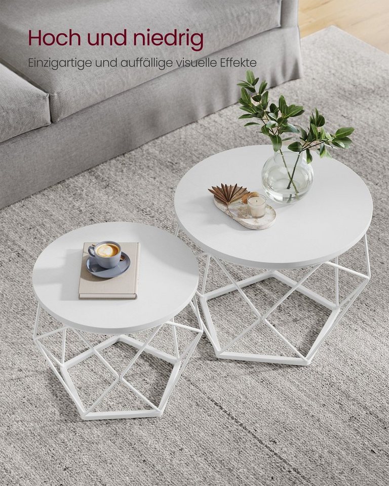 VASAGLE Couchtisch 2er Set Wohnzimmertisch abnehmbare Tischplatte (2er Set, inkl. Zubehörpaket & Anleitung, Holz), Beistelltisch, abnehmbare Tischplatte, Ø50x40 – Bild 4 von 5
