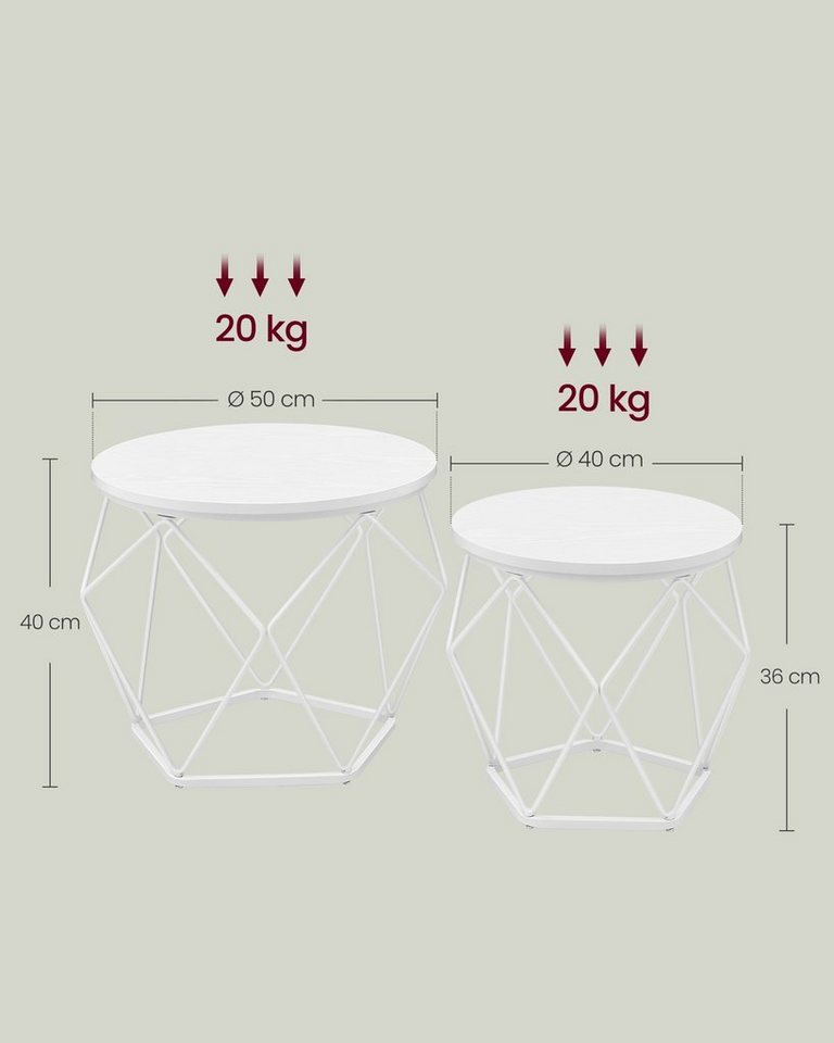VASAGLE Couchtisch 2er Set Wohnzimmertisch abnehmbare Tischplatte (2er Set, inkl. Zubehörpaket & Anleitung, Holz), Beistelltisch, abnehmbare Tischplatte, Ø50x40 – Bild 5 von 5
