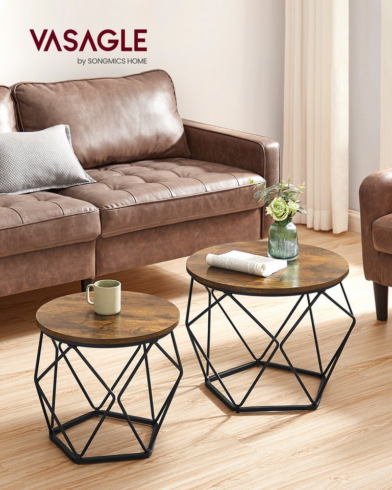 VASAGLE Couchtisch 2er Set Wohnzimmertisch abnehmbare Tischplatte (2er Set, inkl. Zubehörpaket & Anleitung, Holz), für Wohnzimmer, rund, Beistelltisch, Vintage- – Bild 4 von 5