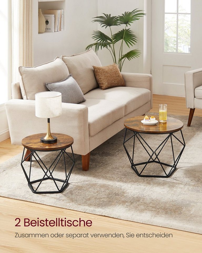 VASAGLE Couchtisch 2er Set Wohnzimmertisch abnehmbare Tischplatte (2er Set, inkl. Zubehörpaket & Anleitung, Holz), für Wohnzimmer, rund, Beistelltisch, Vintage- – Bild 5 von 5