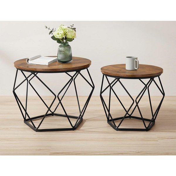 VASAGLE Couchtisch 2er Set Wohnzimmertisch abnehmbare Tischplatte (2er Set, inkl. Zubehörpaket & Anleitung, Holz), Beistelltisch, abnehmbare Tischplatte, Ø50x40