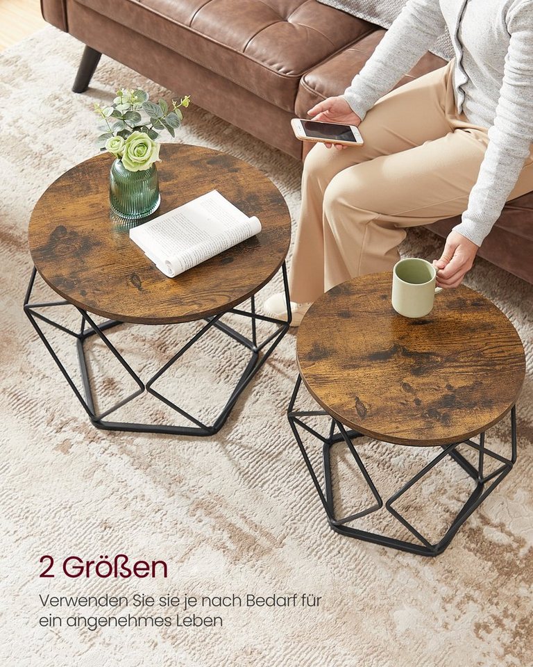 VASAGLE Couchtisch 2er Set Wohnzimmertisch abnehmbare Tischplatte (2er Set, inkl. Zubehörpaket & Anleitung, Holz), Beistelltisch, abnehmbare Tischplatte, Ø50x40 – Bild 2 von 5