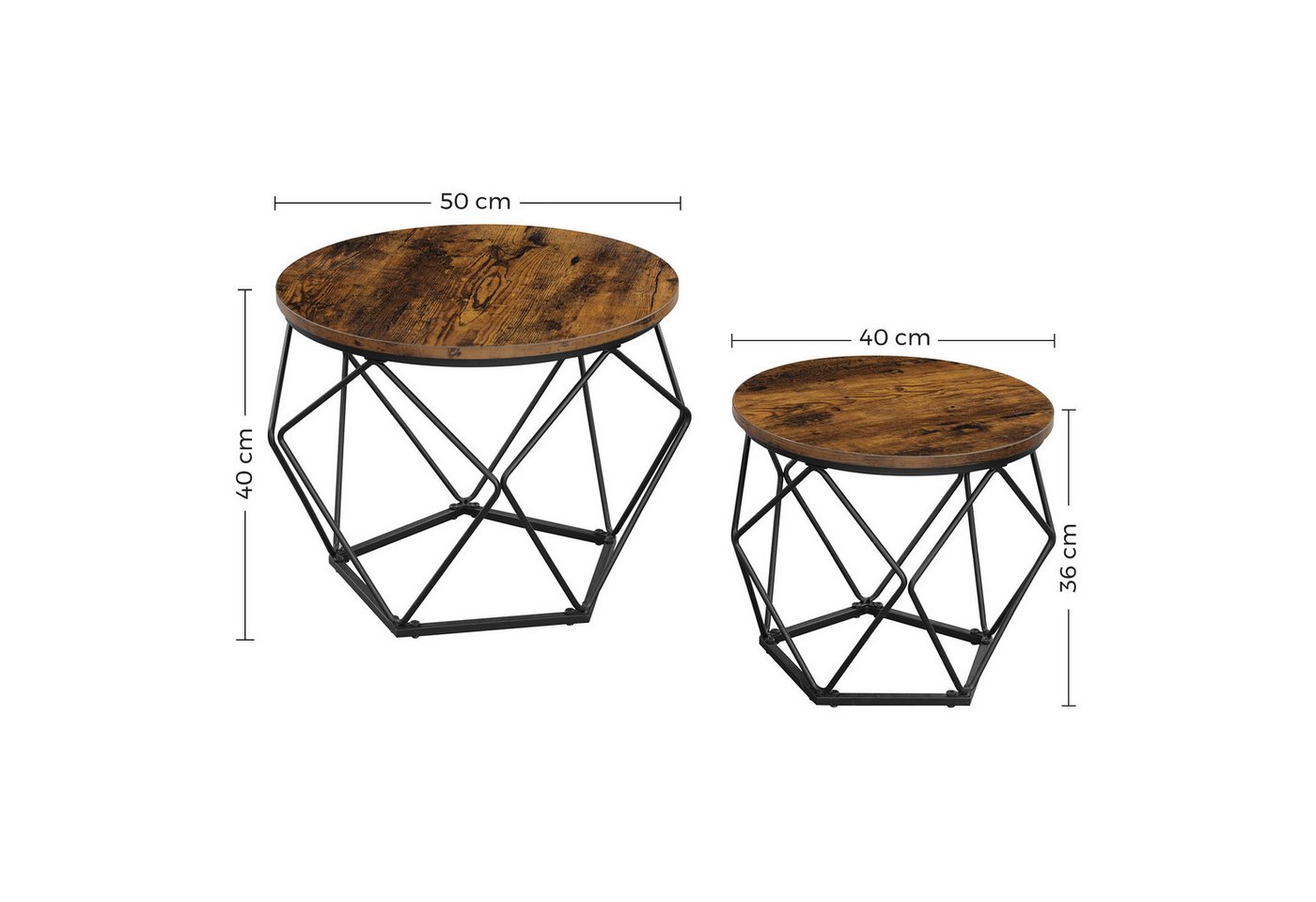 VASAGLE Couchtisch 2er Set Wohnzimmertisch abnehmbare Tischplatte (2er Set, inkl. Zubehörpaket & Anleitung, Holz), Beistelltisch, abnehmbare Tischplatte, Ø50x40 – Bild 3 von 5