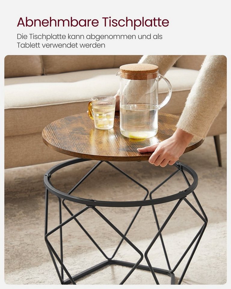 VASAGLE Couchtisch 2er Set Wohnzimmertisch abnehmbare Tischplatte (2er Set, inkl. Zubehörpaket & Anleitung, Holz), Beistelltisch, abnehmbare Tischplatte, Ø50x40 – Bild 4 von 5