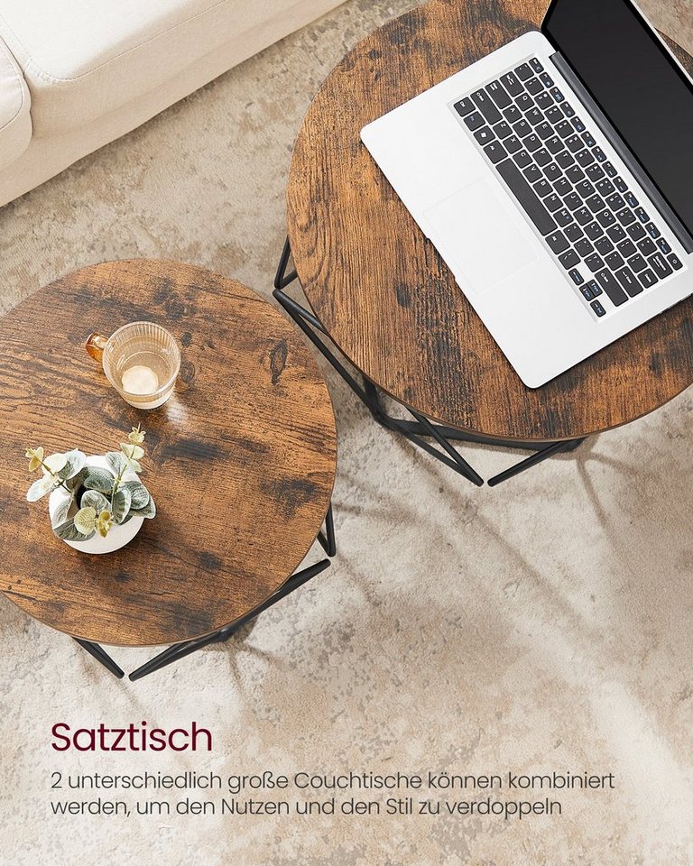 VASAGLE Couchtisch 2er Set Wohnzimmertisch abnehmbare Tischplatte (2er Set, inkl. Zubehörpaket & Anleitung, Holz), Beistelltisch, abnehmbare Tischplatte, Ø50x40 – Bild 5 von 5