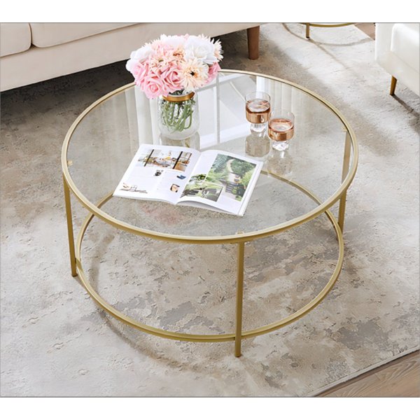 VASAGLE Couchtisch, Beistelltisch für Wohnzimmer, Ø 84 x 45.5 cm, transparent