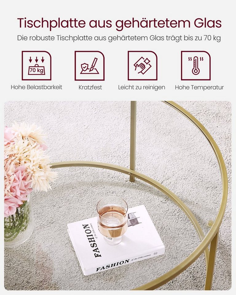 VASAGLE Couchtisch, Beistelltisch für Wohnzimmer, Ø 84 x 45.5 cm, transparent – Bild 4 von 5
