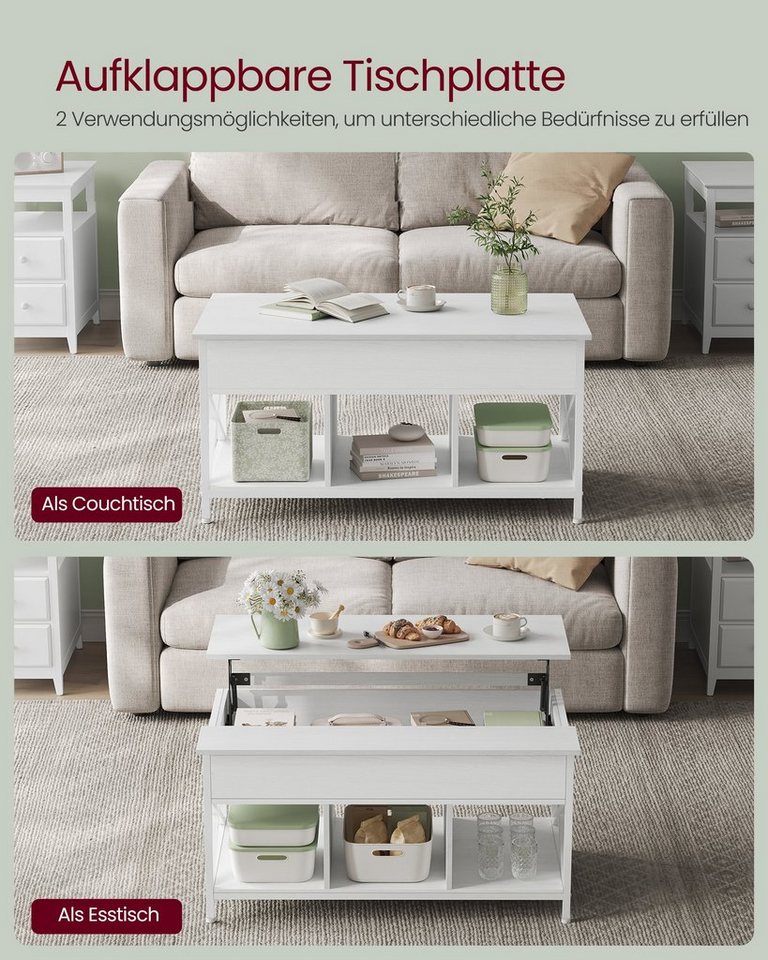 VASAGLE Couchtisch höhenverstellbar, Wohnzimmertisch, sofatisch (inkl. Zubehörpaket & Anleitung) aufklappbar), offener und versteckter Stauraum, 100 x 60 x (48- – Bild 4 von 5