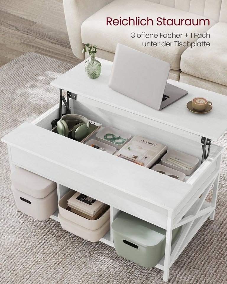 VASAGLE Couchtisch höhenverstellbar, Wohnzimmertisch, sofatisch (inkl. Zubehörpaket & Anleitung) aufklappbar), offener und versteckter Stauraum, 100 x 60 x (48- – Bild 5 von 5