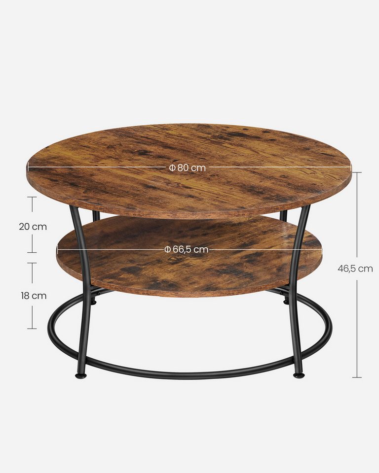 VASAGLE Couchtisch Couchtisch, Wohnzimmertisch, rund, Holz, klein (inkl. Zubehörpaket & Anleitung), Sofatisch, Ø 80 x 45 cm, einfacher Aufbau, viel Stauraum, br – Bild 3 von 5