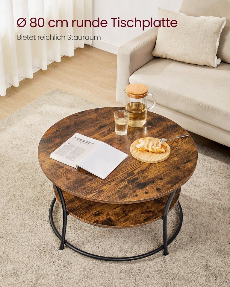VASAGLE Couchtisch Couchtisch, Wohnzimmertisch, rund, Holz, klein (inkl. Zubehörpaket & Anleitung), Sofatisch, Ø 80 x 45 cm, einfacher Aufbau, viel Stauraum, br – Bild 4 von 5