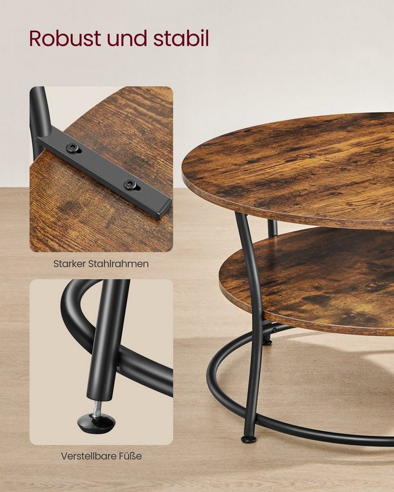VASAGLE Couchtisch Couchtisch, Wohnzimmertisch, rund, Holz, klein (inkl. Zubehörpaket & Anleitung), Sofatisch, Ø 80 x 45 cm, einfacher Aufbau, viel Stauraum, br – Bild 5 von 5