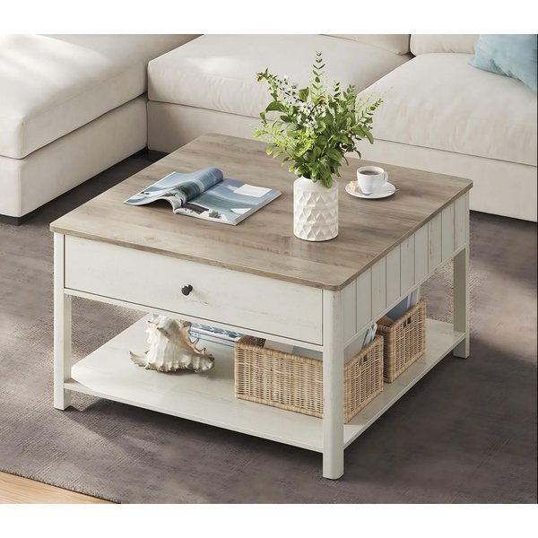 VASAGLE Couchtisch Wohnzimmertisch, 2 große Schubladen, quadratisch, für Wohnzimmer (inkl. Zubehörpaket & Anleitung), Sofatisch, viel Stauraum, Landhausstil, gr