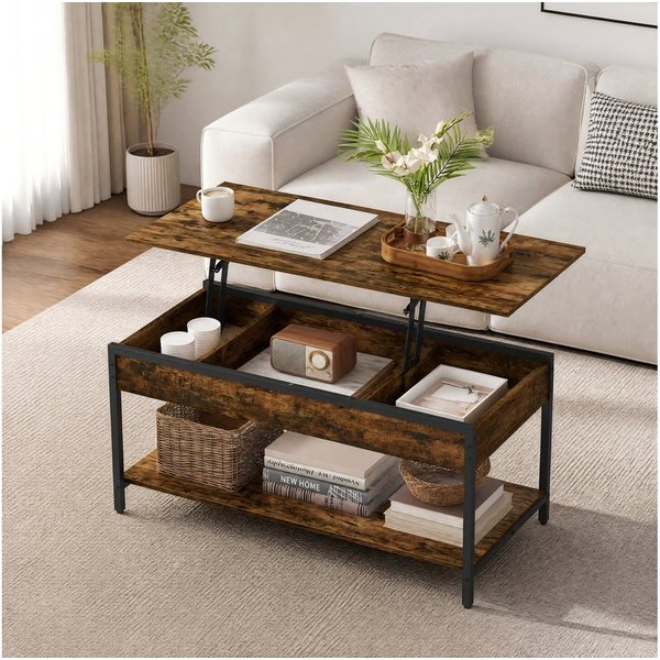 VASAGLE Couchtisch Wohnzimmertisch, höhenverstellbar, aufklappbar, mit Stauraum (für Home Office, inkl. Zubehörpaket & Anleitung), Stahl, Industrial, 50 x 100 x