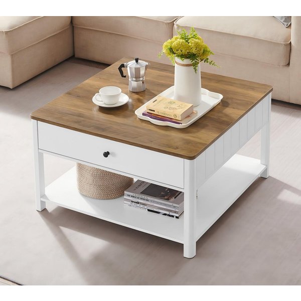 VASAGLE Couchtisch Wohnzimmertisch, 2 große Schubladen, quadratisch, für Wohnzimmer (inkl. Zubehörpaket & Anleitung), Sofatisch, viel Stauraum, Landhausstil, wa