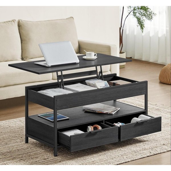 VASAGLE Couchtisch Wohnzimmertisch, höhenverstellbar, aufklappbar, mit Stauraum (für Home Office, inkl. Zubehörpaket & Anleitung), Stahl, mit Schubladen, Indust
