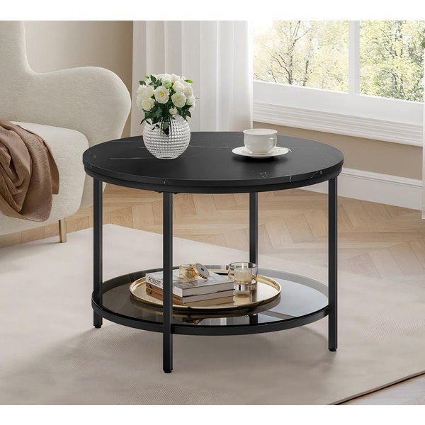 VASAGLE Couchtisch Wohnzimmertisch rund, klein, marmor (inkl. Zubehörpaket & Anleitung), für Wohnzimmer, einfacher Aufbau, moderner Stil, mit Glasplatte