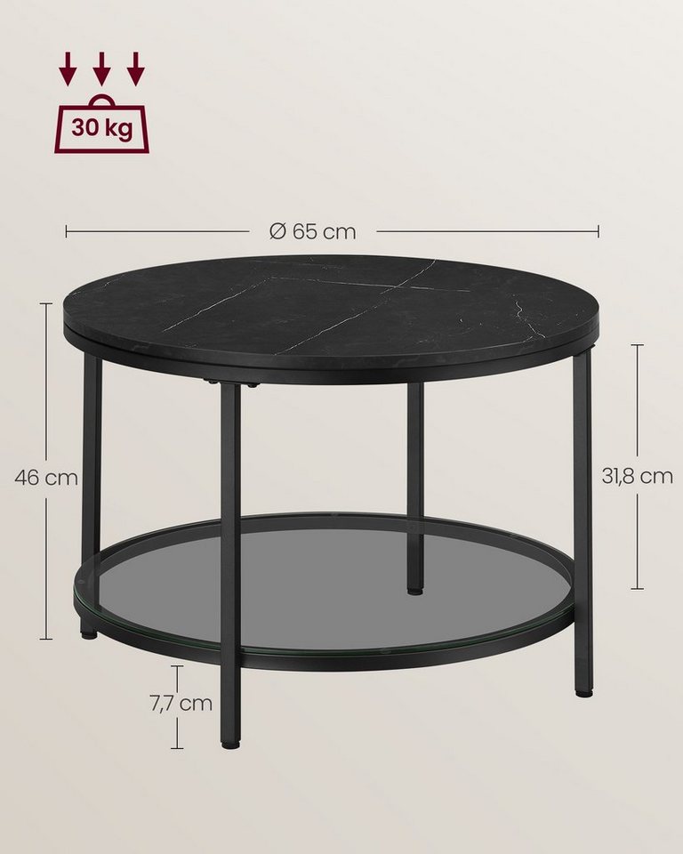 VASAGLE Couchtisch Wohnzimmertisch rund, klein, marmor (inkl. Zubehörpaket & Anleitung), für Wohnzimmer, einfacher Aufbau, moderner Stil, mit Glasplatte – Bild 2 von 5