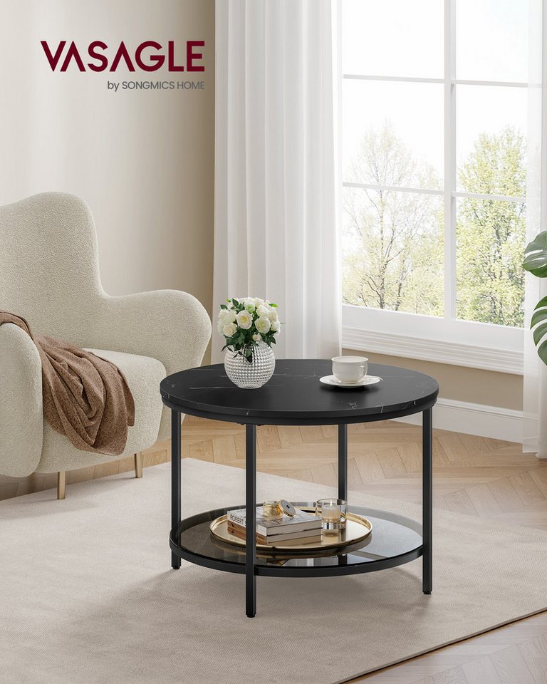 VASAGLE Couchtisch Wohnzimmertisch rund, klein, marmor (inkl. Zubehörpaket & Anleitung), für Wohnzimmer, einfacher Aufbau, moderner Stil, mit Glasplatte – Bild 3 von 5
