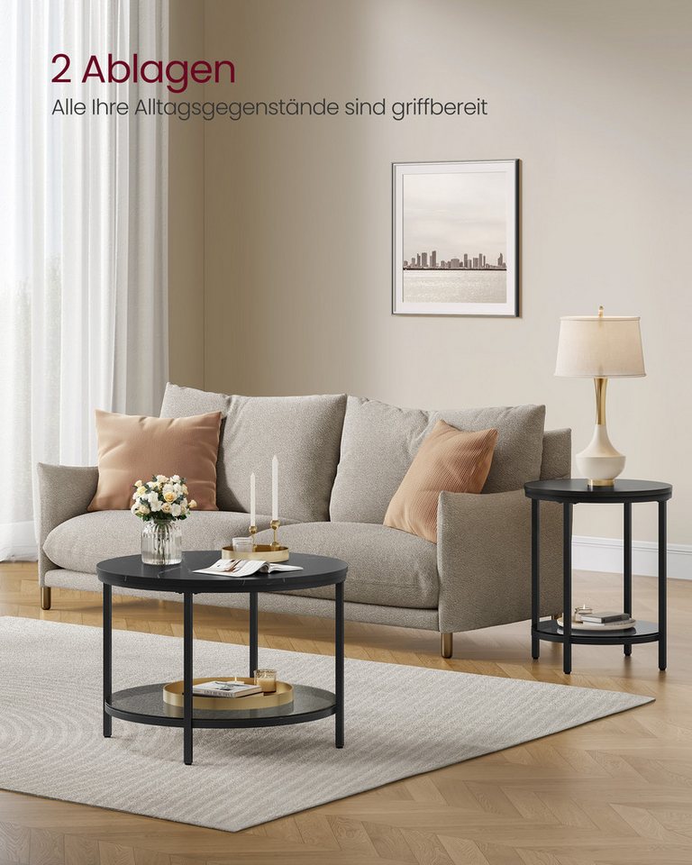 VASAGLE Couchtisch Wohnzimmertisch rund, klein, marmor (inkl. Zubehörpaket & Anleitung), für Wohnzimmer, einfacher Aufbau, moderner Stil, mit Glasplatte – Bild 4 von 5