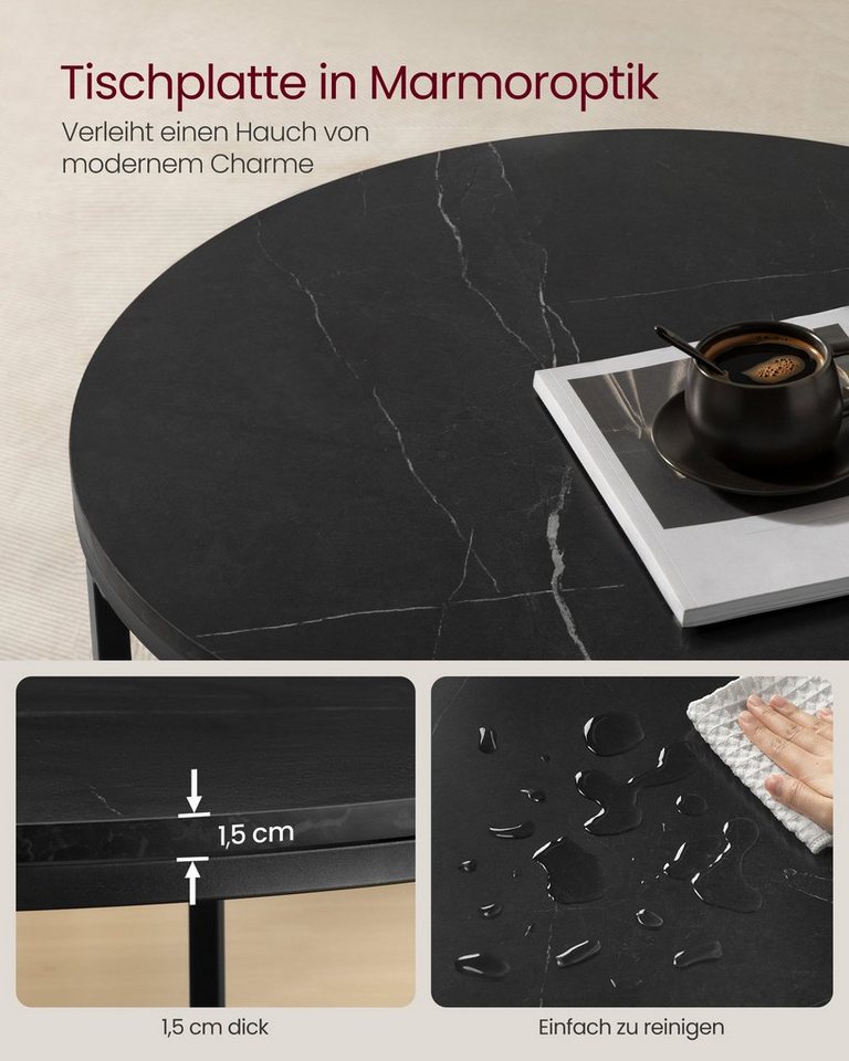 VASAGLE Couchtisch Wohnzimmertisch rund, klein, marmor (inkl. Zubehörpaket & Anleitung), für Wohnzimmer, einfacher Aufbau, moderner Stil, mit Glasplatte – Bild 5 von 5