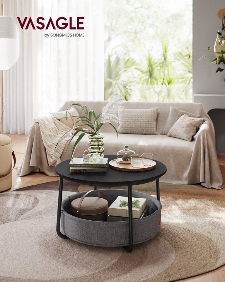 VASAGLE Couchtisch Wohnzimmertisch rund, mit Stauraum Stoffkorb, Sofatisch, holz (inkl. Zubehörpaket & Anleitung), Beistelltisch rund Wohnzimmertisch modern min – Bild 2 von 5
