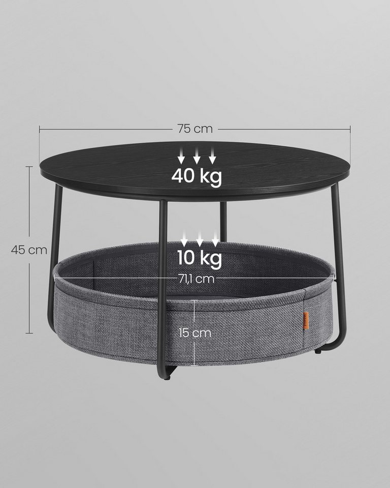 VASAGLE Couchtisch Wohnzimmertisch rund, mit Stauraum Stoffkorb, Sofatisch, holz (inkl. Zubehörpaket & Anleitung), Beistelltisch rund Wohnzimmertisch modern min – Bild 5 von 5