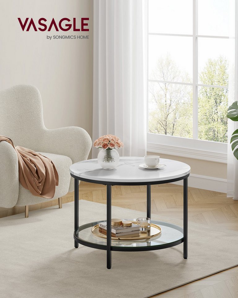 VASAGLE Couchtisch Wohnzimmertisch rund, klein, marmor (inkl. Zubehörpaket & Anleitung), für Wohnzimmer, einfacher Aufbau, moderner Stil, mit Glasplatte – Bild 2 von 5