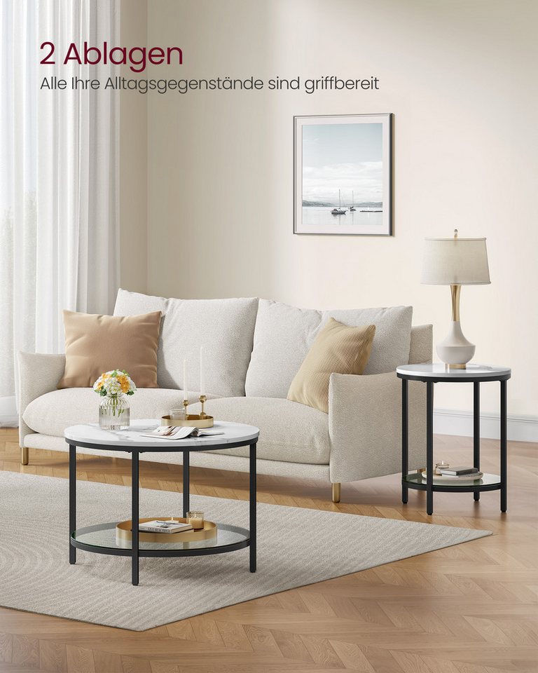 VASAGLE Couchtisch Wohnzimmertisch rund, klein, marmor (inkl. Zubehörpaket & Anleitung), für Wohnzimmer, einfacher Aufbau, moderner Stil, mit Glasplatte – Bild 4 von 5