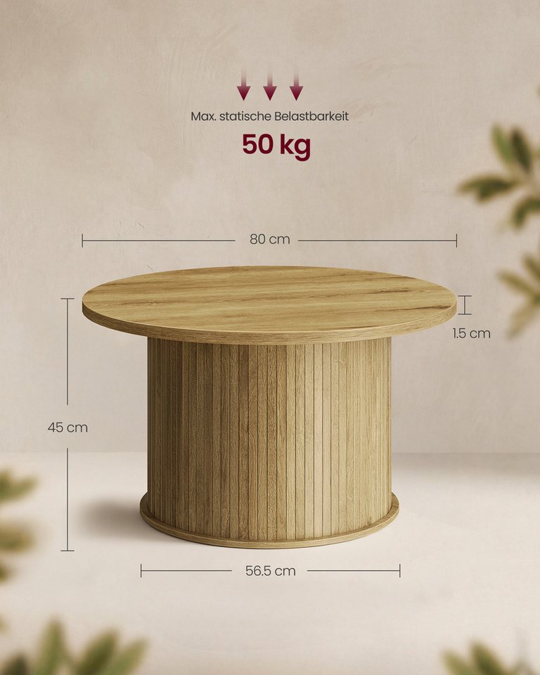 VASAGLE Couchtisch Wohnzimmertisch rund, Holzoptik, modern, mit Lamellenoptik, einfache Montage, 80 x 45 cm – Bild 3 von 5