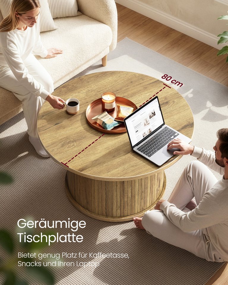 VASAGLE Couchtisch Wohnzimmertisch rund, Holzoptik, modern, mit Lamellenoptik, einfache Montage, 80 x 45 cm – Bild 4 von 5