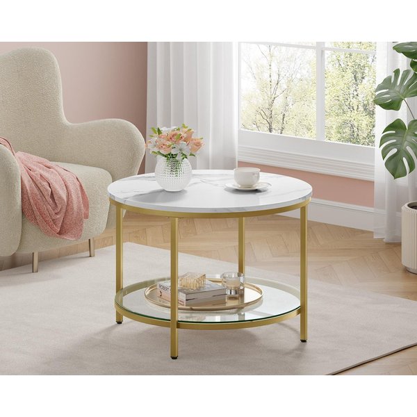 VASAGLE Couchtisch Wohnzimmertisch rund, klein, marmor (inkl. Zubehörpaket & Anleitung), für Wohnzimmer, einfacher Aufbau, moderner Stil, mit Glasplatte