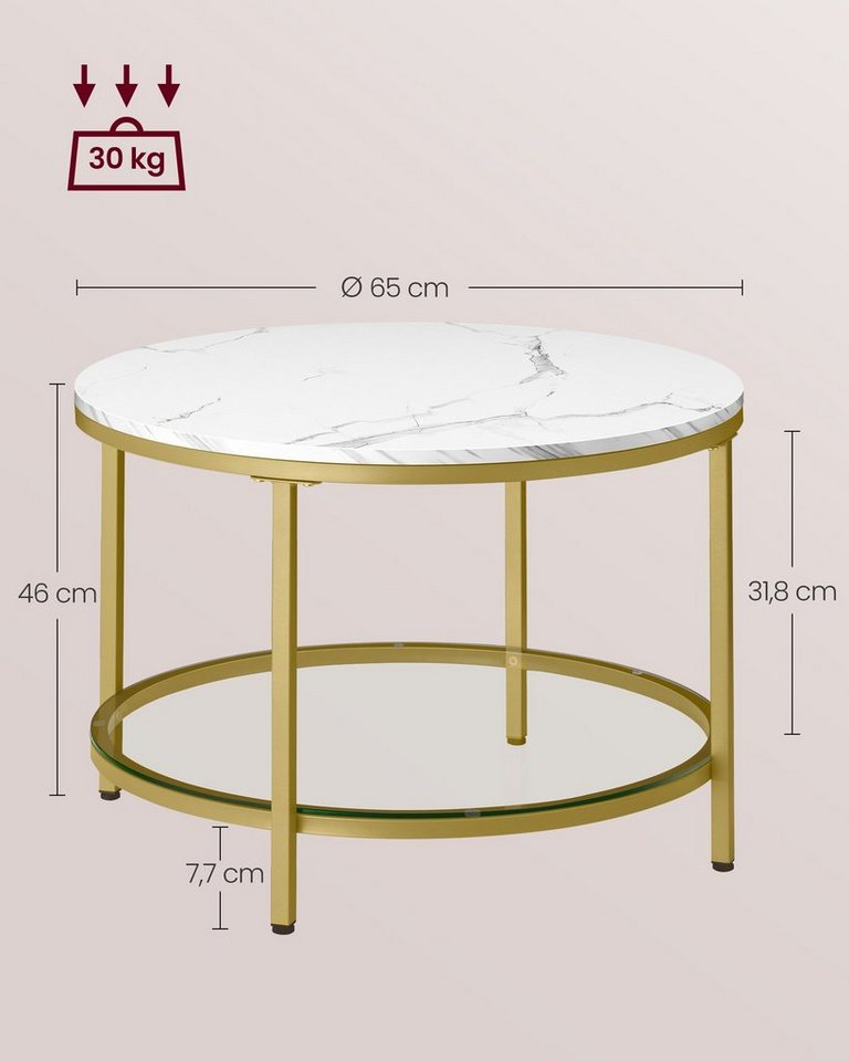 VASAGLE Couchtisch Wohnzimmertisch rund, klein, marmor (inkl. Zubehörpaket & Anleitung), für Wohnzimmer, einfacher Aufbau, moderner Stil, mit Glasplatte – Bild 2 von 5