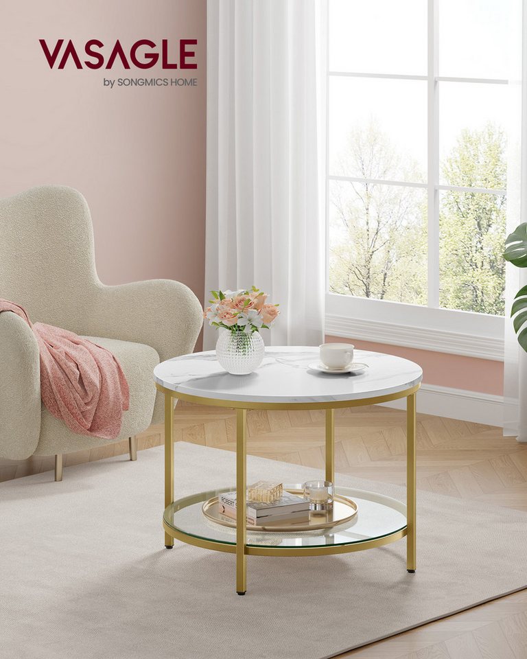 VASAGLE Couchtisch Wohnzimmertisch rund, klein, marmor (inkl. Zubehörpaket & Anleitung), für Wohnzimmer, einfacher Aufbau, moderner Stil, mit Glasplatte – Bild 3 von 5