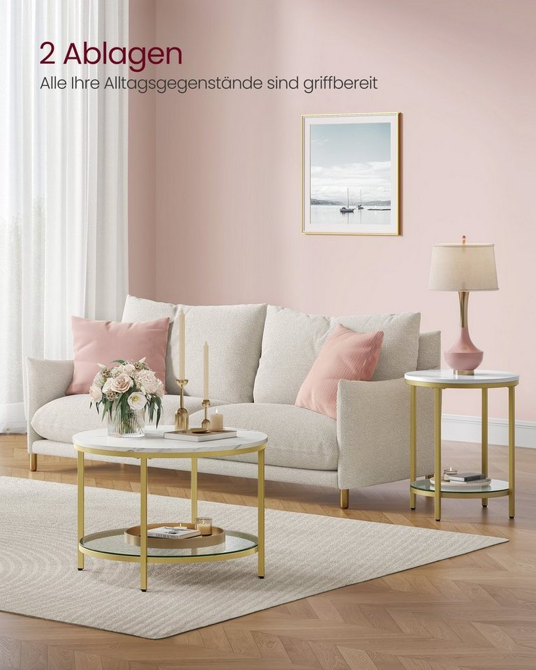 VASAGLE Couchtisch Wohnzimmertisch rund, klein, marmor (inkl. Zubehörpaket & Anleitung), für Wohnzimmer, einfacher Aufbau, moderner Stil, mit Glasplatte – Bild 4 von 5