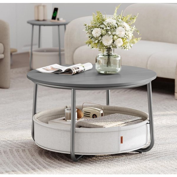 VASAGLE Couchtisch Wohnzimmertisch rund, mit Stauraum Stoffkorb, Sofatisch, holz (inkl. Zubehörpaket & Anleitung), Beistelltisch rund Wohnzimmertisch modern min