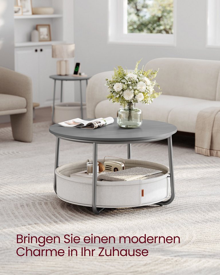 VASAGLE Couchtisch Wohnzimmertisch rund, mit Stauraum Stoffkorb, Sofatisch, holz (inkl. Zubehörpaket & Anleitung), Beistelltisch rund Wohnzimmertisch modern min – Bild 5 von 5