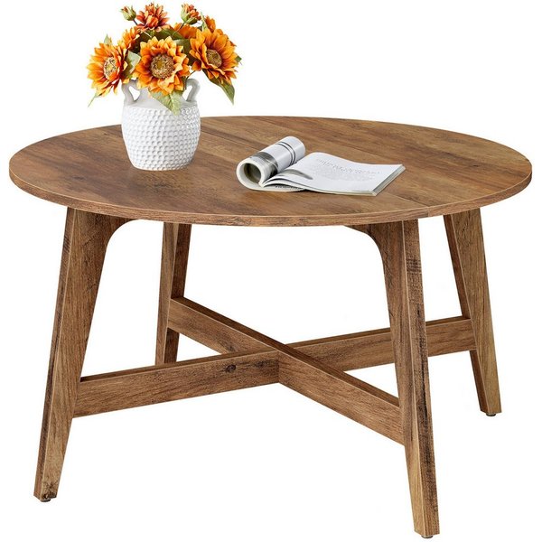 VASAGLE Couchtisch Wohnzimmertisch rund, konische Beine, braun, Wohnzimmertisch, geschwungene Form, einfache Montage