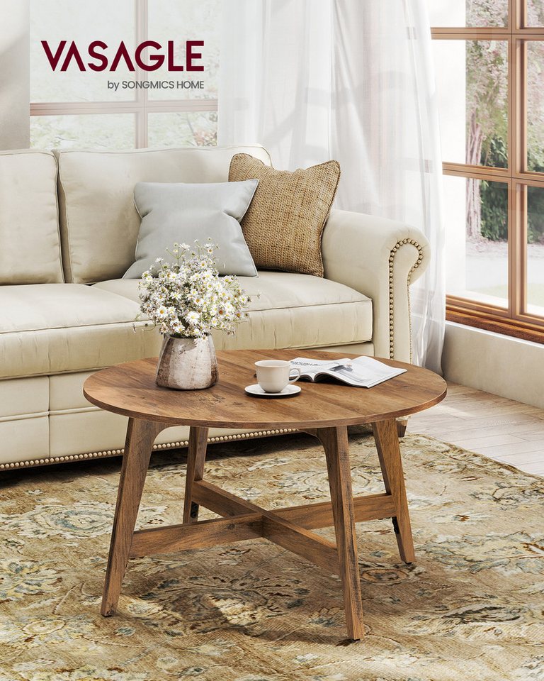 VASAGLE Couchtisch Wohnzimmertisch rund, konische Beine, braun, Wohnzimmertisch, geschwungene Form, einfache Montage – Bild 2 von 5
