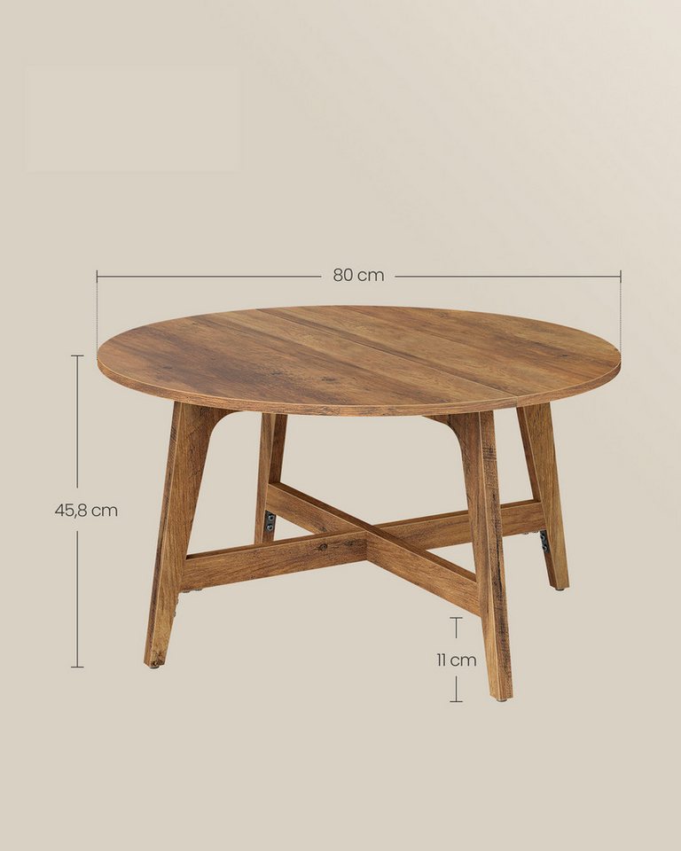 VASAGLE Couchtisch Wohnzimmertisch rund, konische Beine, braun, Wohnzimmertisch, geschwungene Form, einfache Montage – Bild 3 von 5