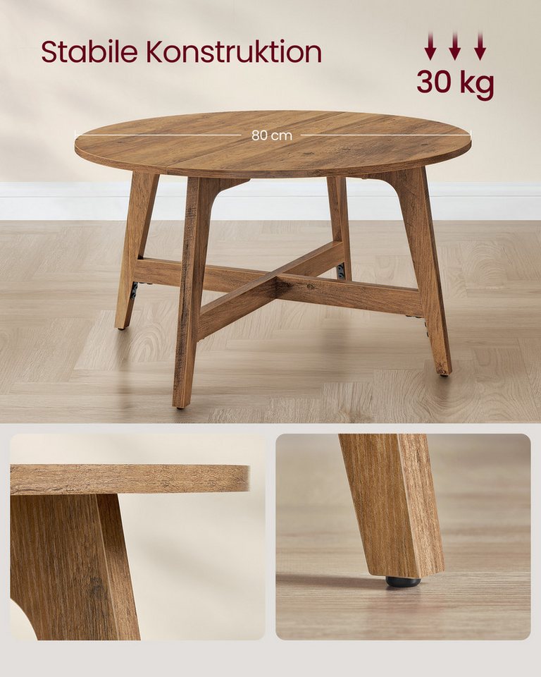 VASAGLE Couchtisch Wohnzimmertisch rund, konische Beine, braun, Wohnzimmertisch, geschwungene Form, einfache Montage – Bild 4 von 5