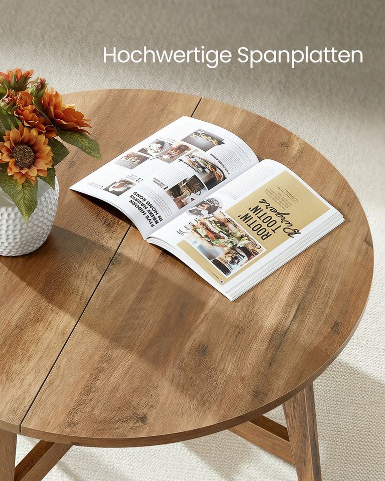 VASAGLE Couchtisch Wohnzimmertisch rund, konische Beine, braun, Wohnzimmertisch, geschwungene Form, einfache Montage – Bild 5 von 5