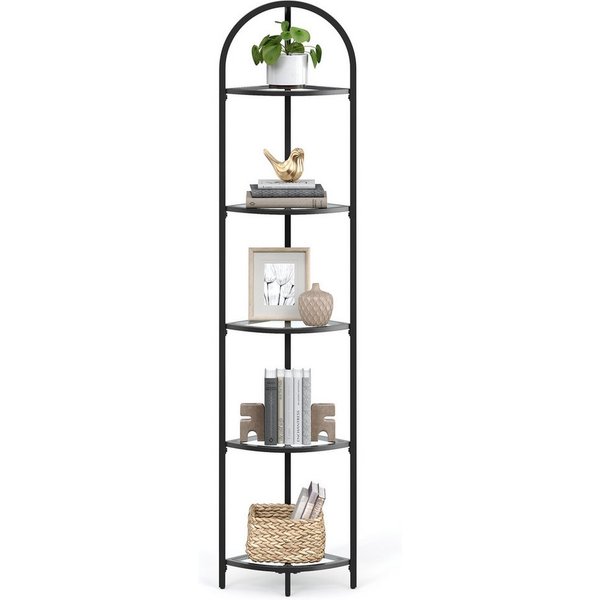 VASAGLE Eckregal Bücherregal, Pflanzenregal, Standregal, Badezimmerregal, Stahlrahmen, Ablagen aus Hartglas, modern, für Wohnzimmer, Küche