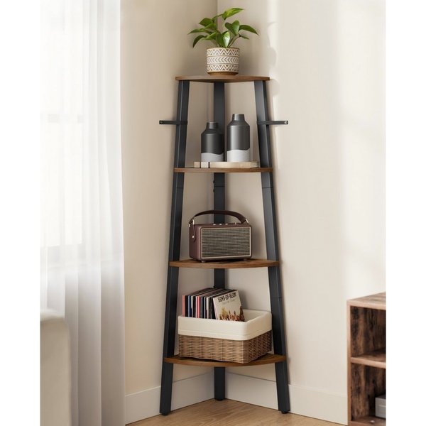 VASAGLE Eckregal Bücherregal, für Wohnzimmer, Industrial-Design, mit Stahlrahmen, Leiterregal