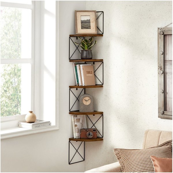 VASAGLE Eckregal Bücherregal, 5 Ebenen, für Schlafzimmer, Arbeitszimmer, mit Zickzack-Design
