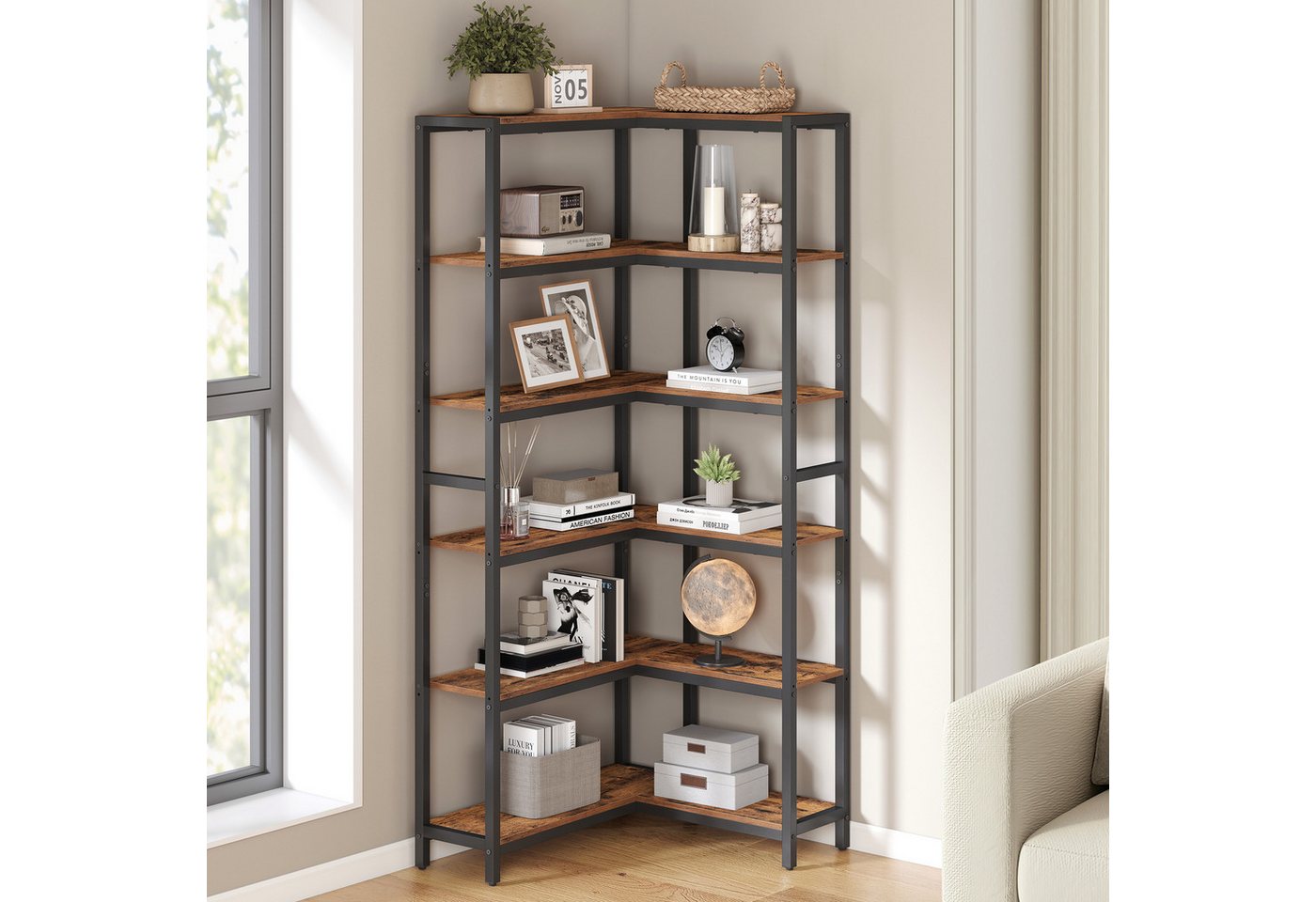 VASAGLE Eckregal Bücherregal mit 6 Ebenen, Aufbewahrungsregal, modern, für Wohnzimmer, Schlafzimmer, 24 x 102 x 175,2 cm – Bild 2 von 5