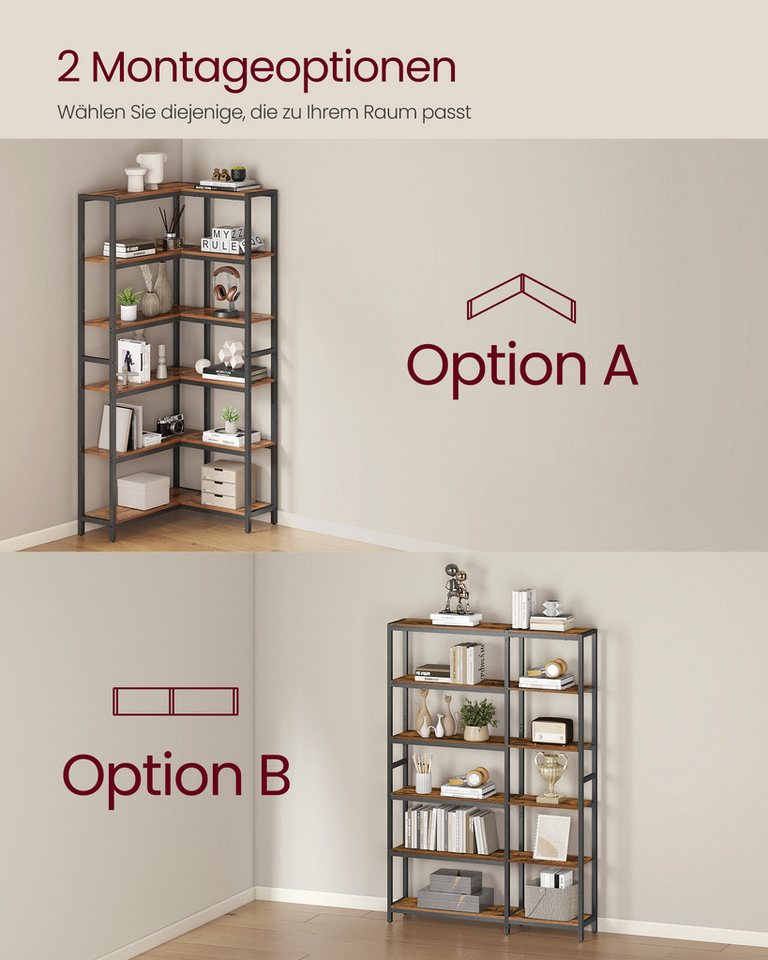 VASAGLE Eckregal Bücherregal mit 6 Ebenen, Aufbewahrungsregal, modern, für Wohnzimmer, Schlafzimmer, 24 x 102 x 175,2 cm – Bild 3 von 5