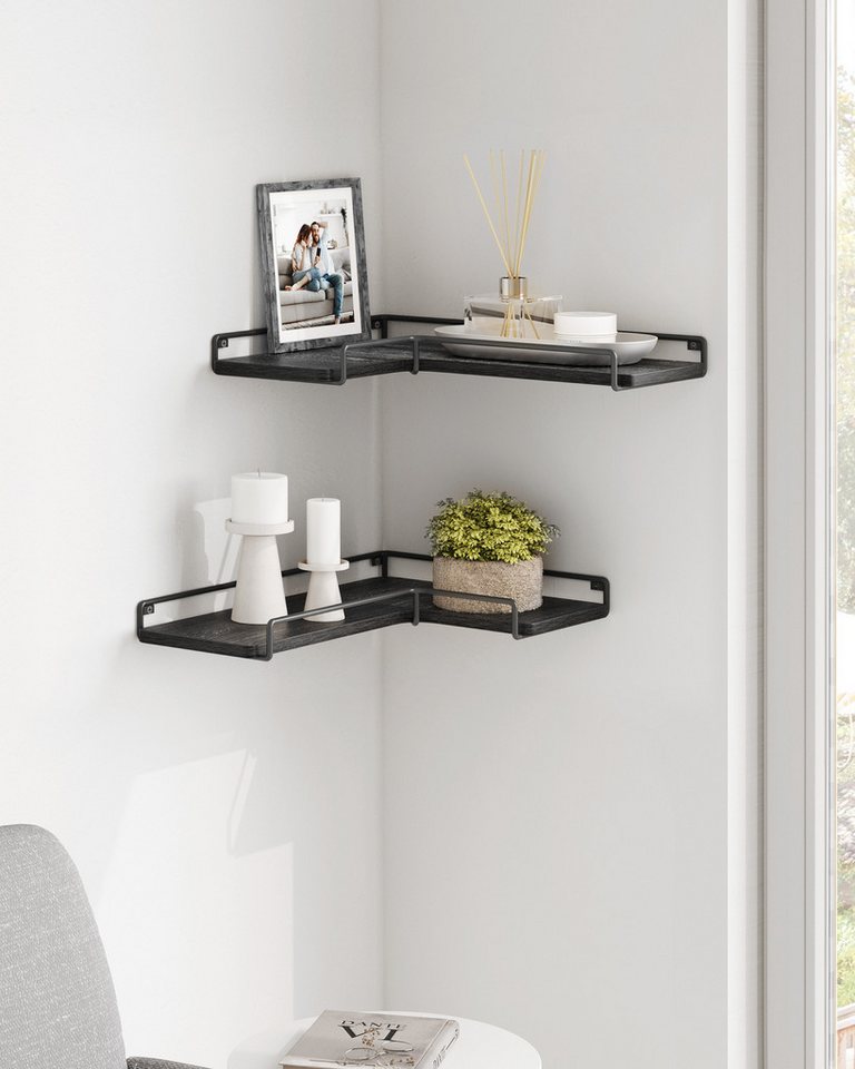 VASAGLE Eckregal L-förmiges Eckregal Set Wandregal, 2-tlg., Wandregal, L-förmiges Eckregal, 2er Set, Industrie-Design – Bild 2 von 5