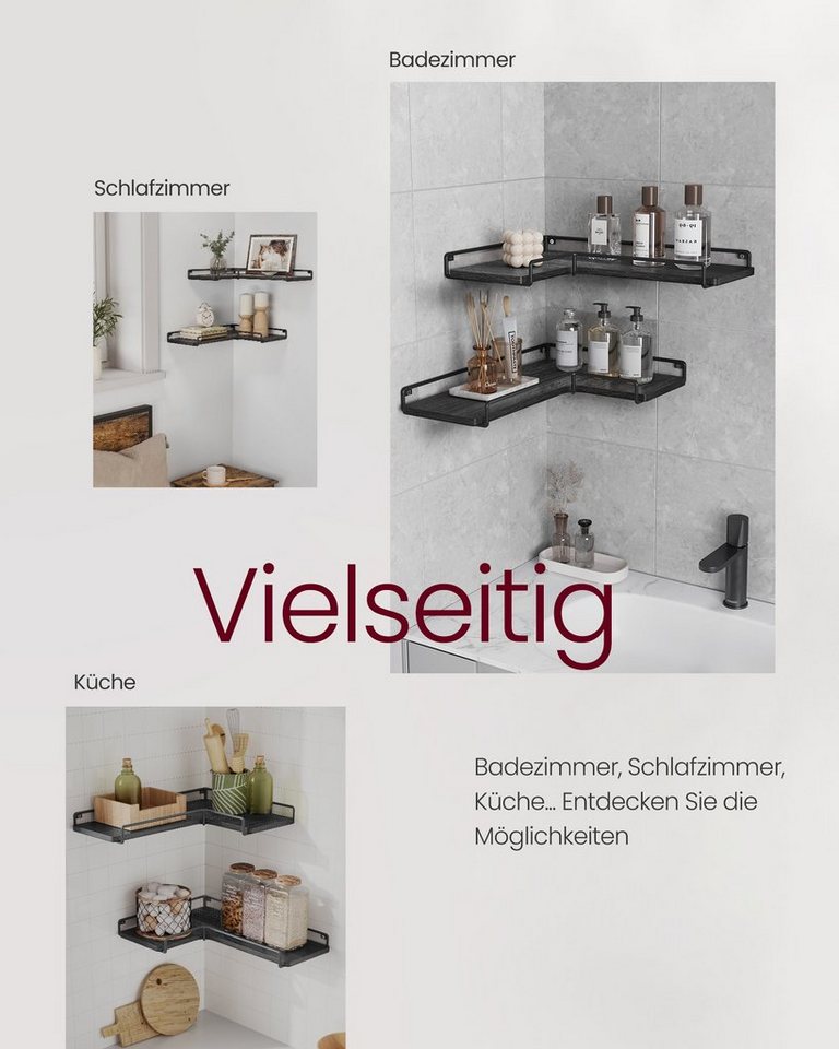 VASAGLE Eckregal L-förmiges Eckregal Set Wandregal, 2-tlg., Wandregal, L-förmiges Eckregal, 2er Set, Industrie-Design – Bild 3 von 5